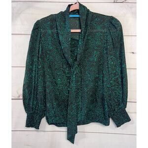 Alice & Olivia Black with Green Blouse Est. Size XS/SM Classy Chic